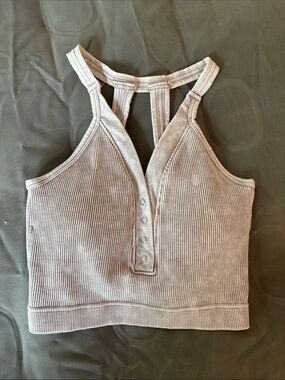 Ribbed Racerback Cropped Tank Top - Light Tan